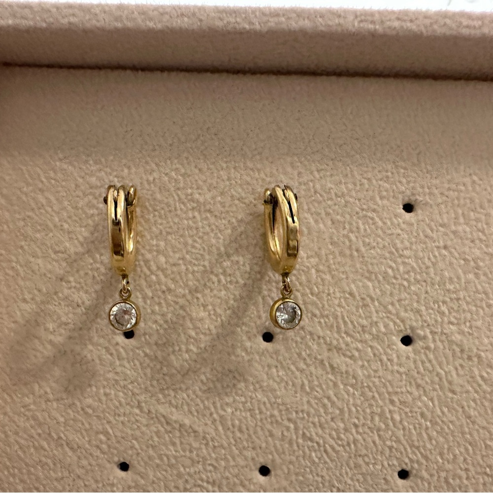 Simple and Dainty Tiny Solitaire GOLD FILLED Hoop Earrings